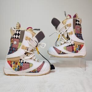 Vintage Y2k Burton Snowboard Boots Womens 6 Patchwork Retro 2000s Rare Therm-ic